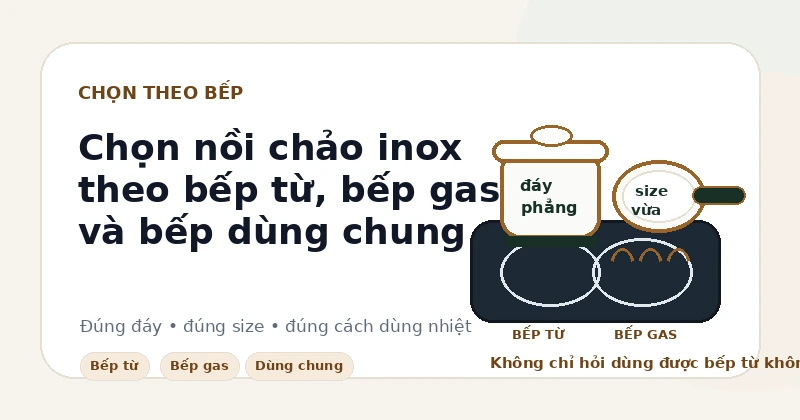 Chọn nồi chảo inox theo bếp từ, bếp gas và bếp dùng chung