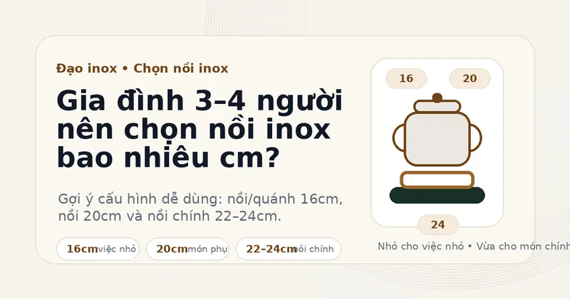 Gia đình 3–4 người nên chọn nồi inox bao nhiêu cm