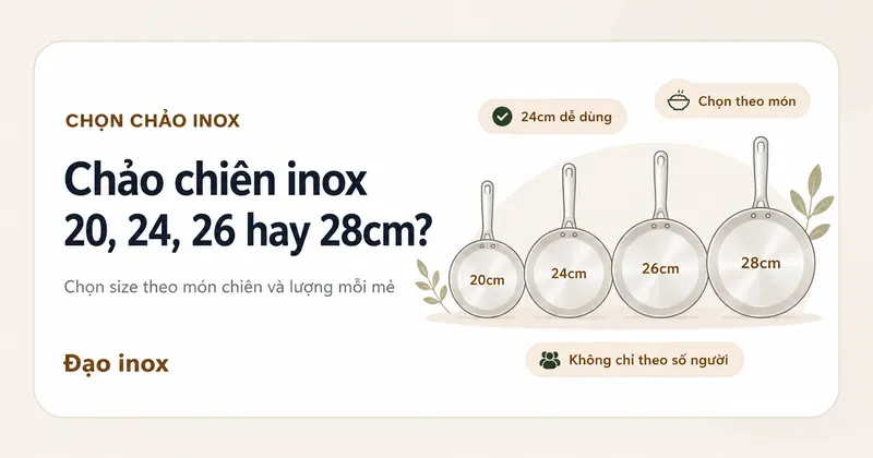Chọn size chảo chiên theo món, lượng mỗi mẻ và sức bếp thay vì chỉ nhìn số người.